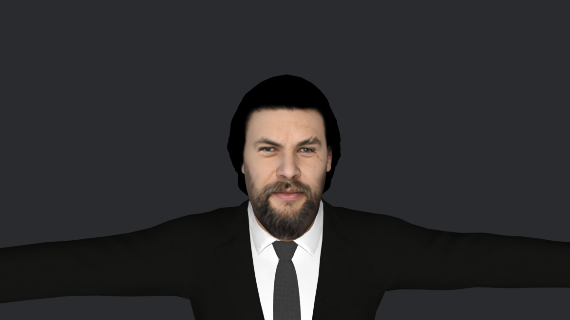 Jason Momoa 3d Model - Jason Momoa hyper realistic full body fully rigged 3D character with 6 outfits for games, animation, and metaverse projects by Meta Avatars.